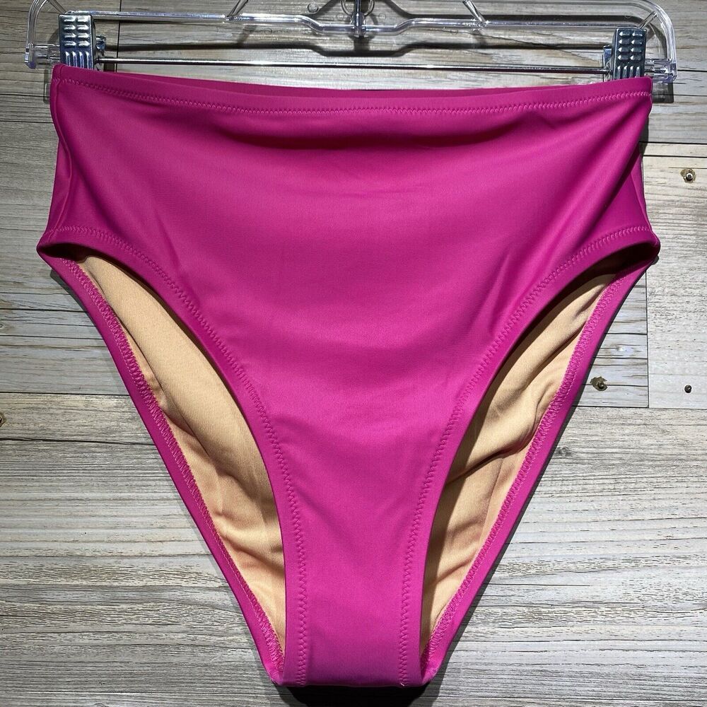 J Crew Hallie Bikini Bottom Fuchsia Pink Size Small BM642 High Rise Mid Cut Leg - Picture 3 of 7
